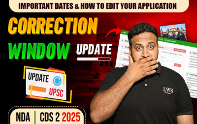 NDA 2 2025 Correction Window official UPSC portal login page on laptop screen with a candidate editing application details